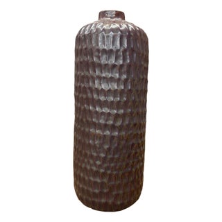 Textured Ceramic Vase in Reddish-Brown & Olive Green Finish For Sale