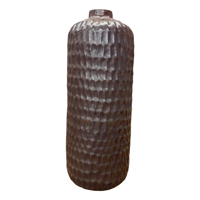 Textured Ceramic Vase in Reddish-Brown & Olive Green Finish For Sale