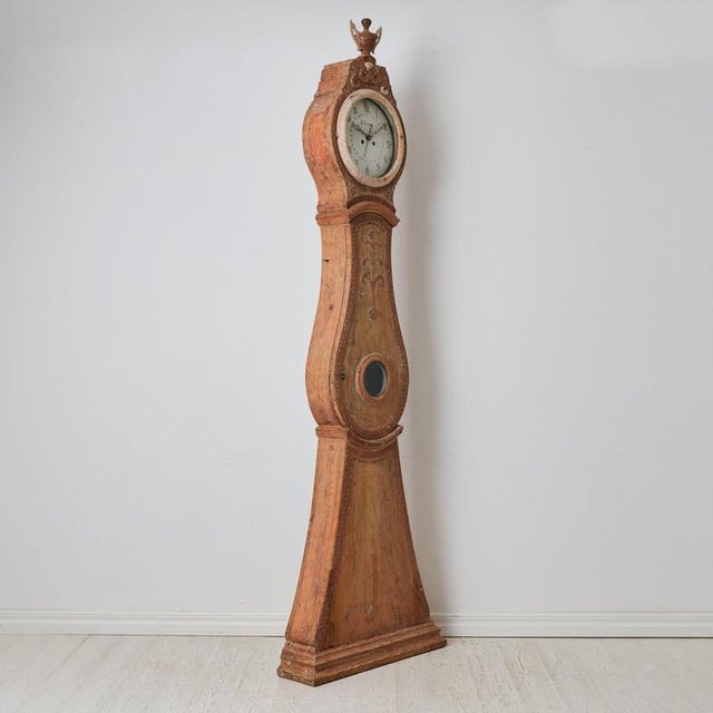 Gustavian (Swedish) Gustavian Long Case Clock in Hand-Carved Pine, Sweden, 1790 For Sale - Image 3 of 11