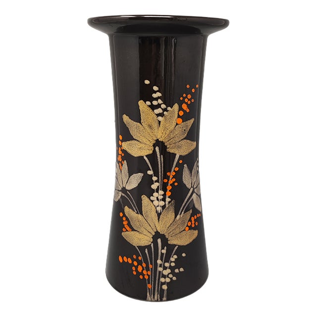 Vase in Hand-Painted Brown Ceramic, Italy, 1970s For Sale