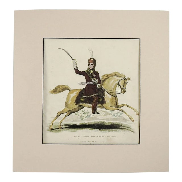 1815 Cossack Soldier on White Horse Equestrian Etching For Sale