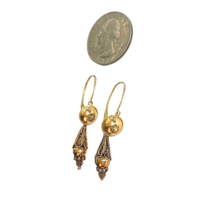 Gold Antique Gold Portuguese 18k Filigree Bomb Drop Earrings For Sale - Image 8 of 11