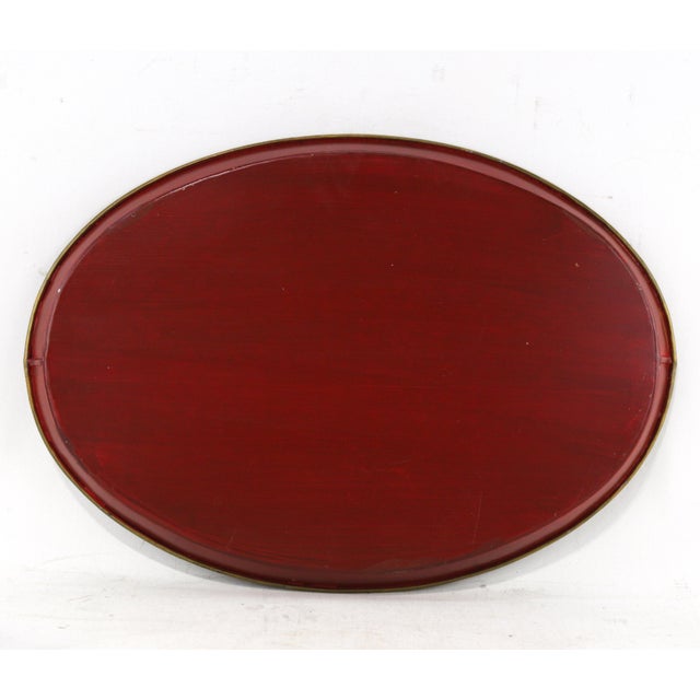Vintage Handmade Metal Red Tray With Hand-Painted Gold Olive Leaf Wreath For Sale - Image 9 of 11
