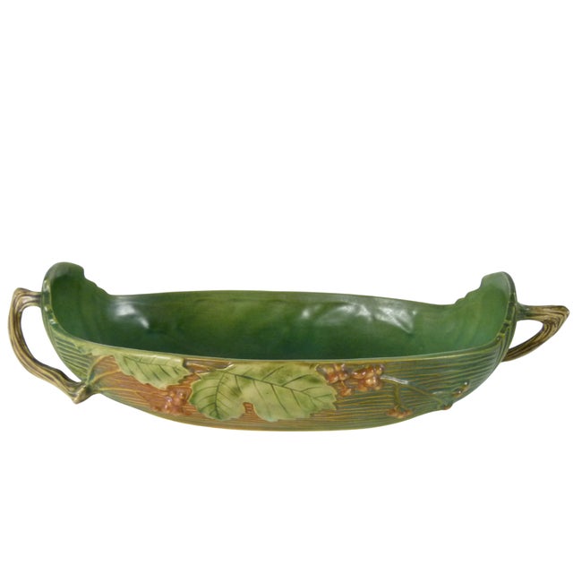 An American Mid-century Art Pottery Roseville Console Bowl in the Green "Bushberry" pattern that was introduced in 1941....