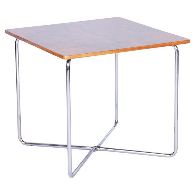 Bauhaus Table in Caucasian Walnut & Chrome attributed to Robert Slezák, Czech, 1930s For Sale - Image 11 of 11