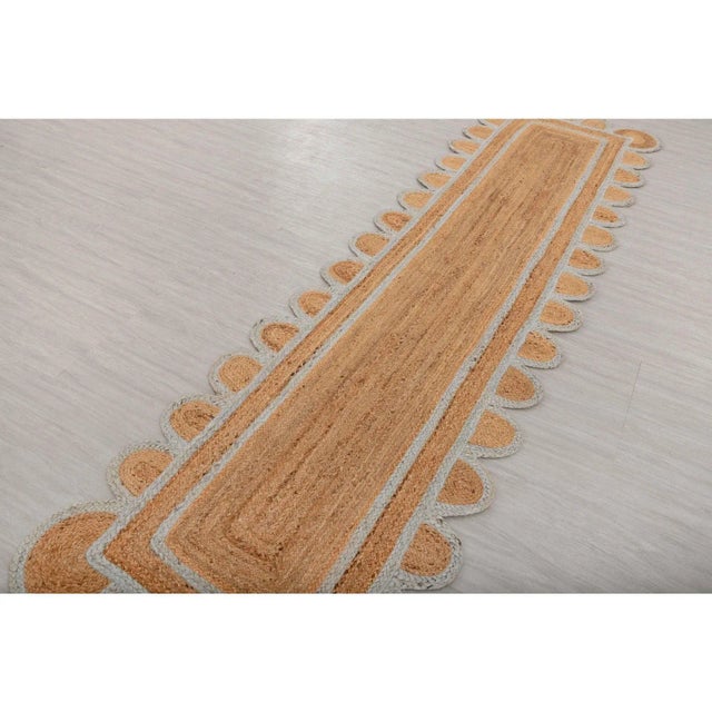 Light Blue Jute Scallop Handmade Boho Runner - 2′6″ × 15′ For Sale - Image 12 of 13