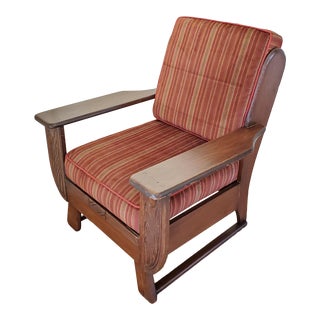 Vintage Cushman Rustic Cabin Style Club Chair with Red Stripped Upholstery For Sale