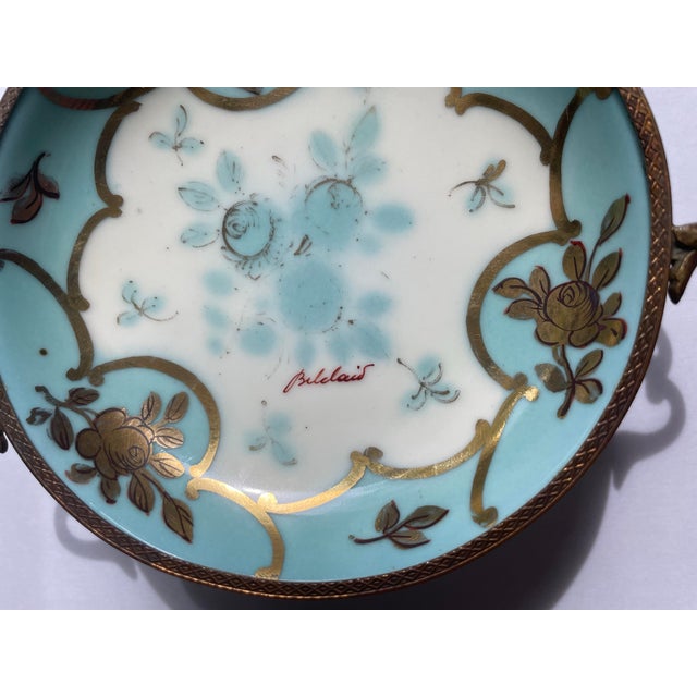 Beautiful Ferdinand Bing and Company Successors porcelain bowl with brass stand. Gorgeous Robins Egg blue color with gold...