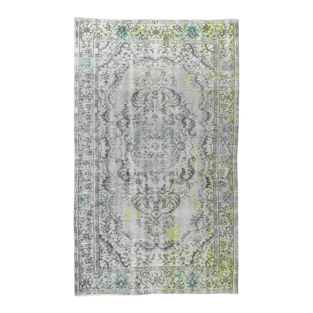 Vintage Green Turkish Oushak Rug - 5`7" X 9`3" For Sale