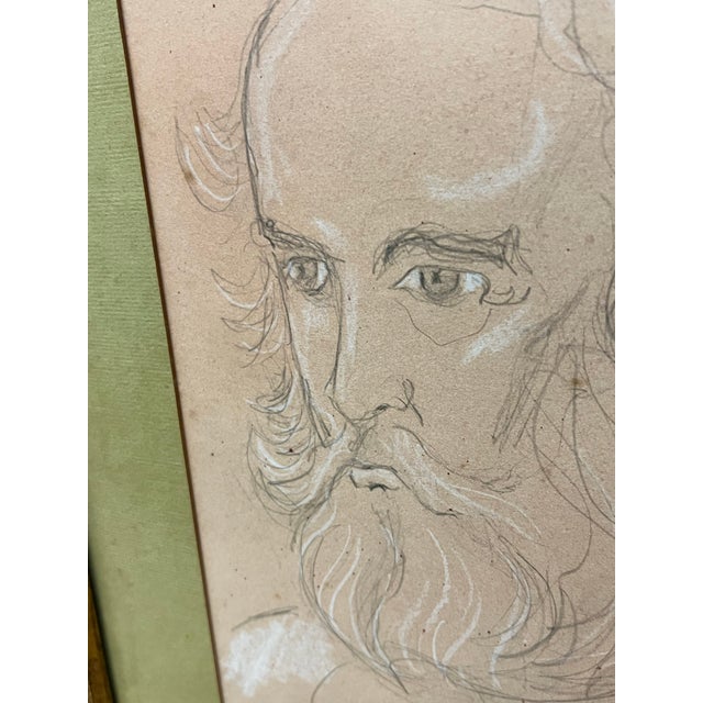 A striking 19th-century portrait drawing depicting a distinguished bearded gentleman in profile. Executed on a warm tone...