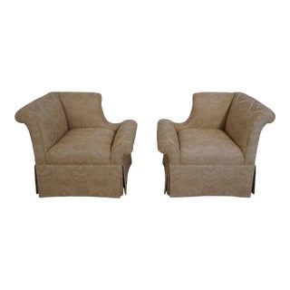 Pair Century Modern Design Upholstered Fireside Chairs For Sale