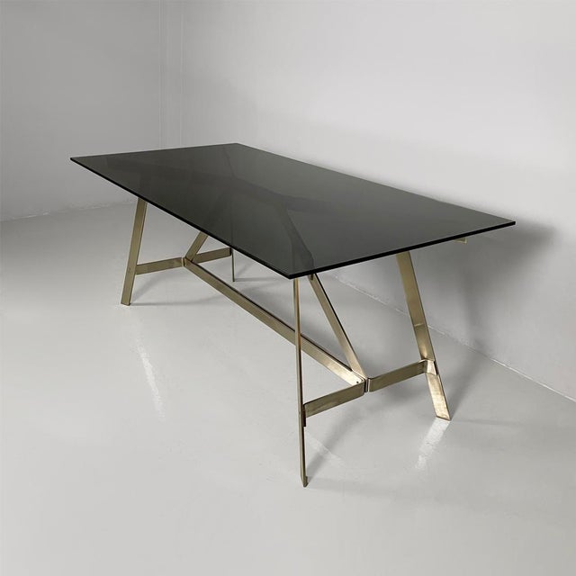 Italian Modern Dining Table in Smoked Glass and Steel from Formanova, 1970s For Sale - Image 6 of 18