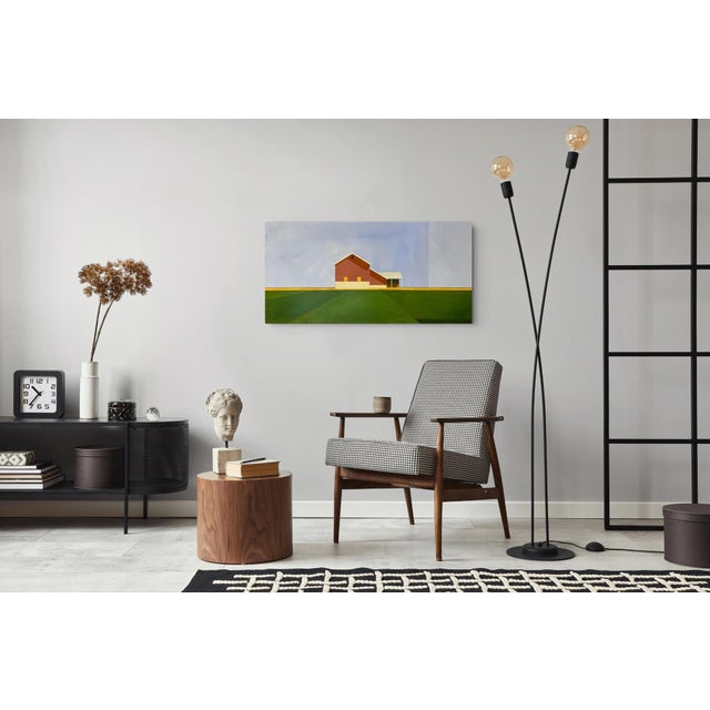 Green Wide Open Sky by Justin Wheatley | Acrylic on Canvas Red Barn With Green Fields For Sale - Image 8 of 11