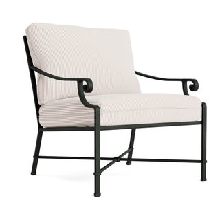 Brown Jordan Venetian Lounge Chair in Black Jade with Dusty Pink Stripe Cushions For Sale