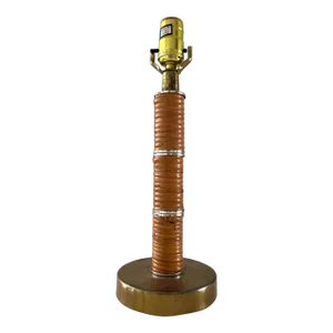 Vintage Split Pencil Reed Rattan and Brass Table Lamp