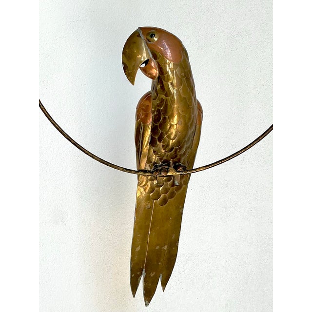 Copper Vintage Hammered Metal Parrot on Ring After Sergio Bustamante For Sale - Image 8 of 12