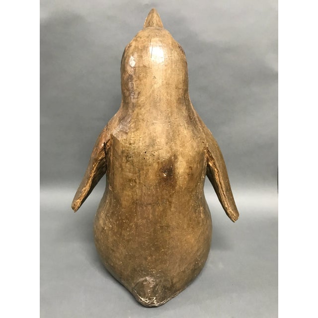 Brown Carved Solid Wood Papermache Mold Large Penguin For Sale - Image 8 of 10