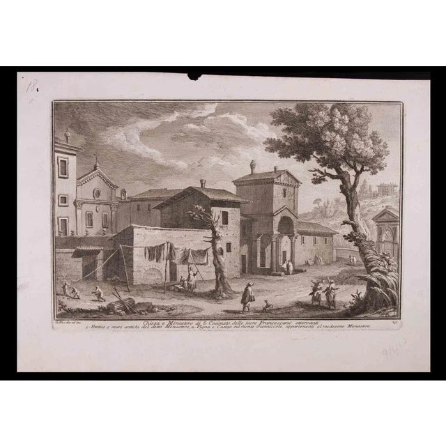 Chiesa e Monastero di S. Cosimato is an original black and white etching of the Late 18th century realized by Giuseppe...