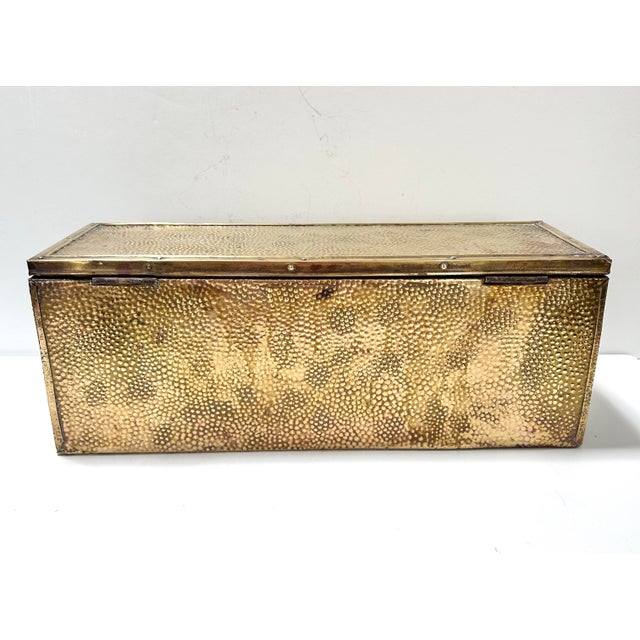 English Vintage Brass Box Hammered Repoussé Slipper Box For Sale - Image 3 of 11