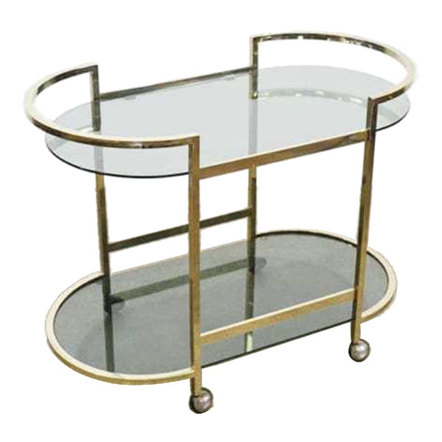 Vintage Brass and Smokey Glass Bar Cart For Sale