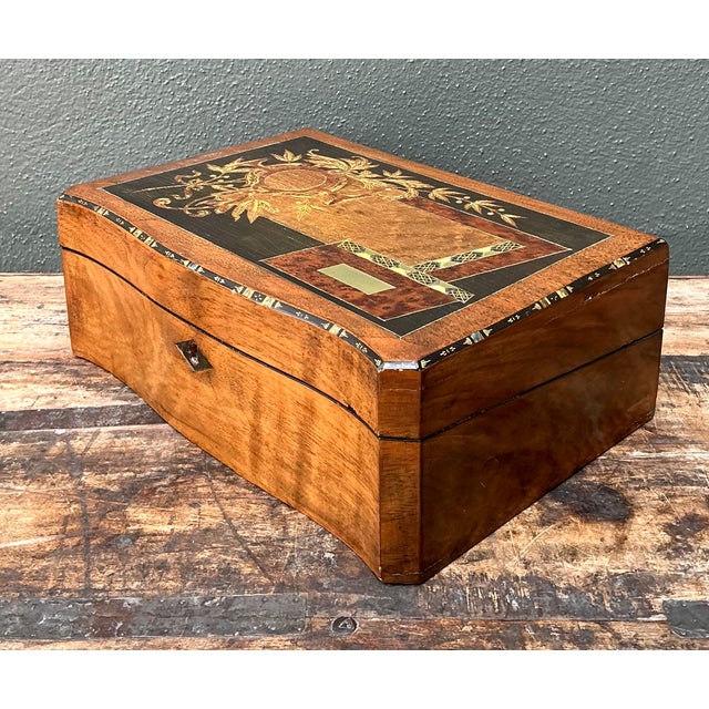 Wood Vintage Wood Inlay Writing Desk With Inkwells For Sale - Image 7 of 14