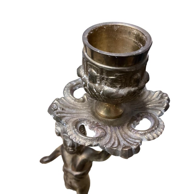 Vintage Brass Figural Candlestick Candle Holders- a Pair For Sale - Image 9 of 10
