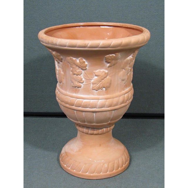Vintage ceramic pedestal urn planter dating to approximately the 1970s–1980s and retaining its original Made in Taiwan...