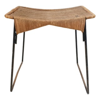 Vintage Stool in Rattan and Steel by Raoul Guys for Airborne, 1950s For Sale