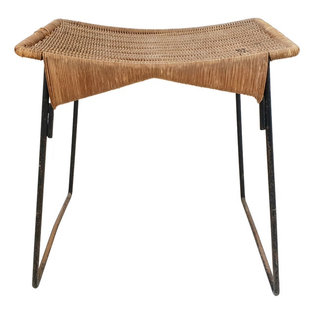 Vintage Stool in Rattan and Steel by Raoul Guys for Airborne, 1950s For Sale