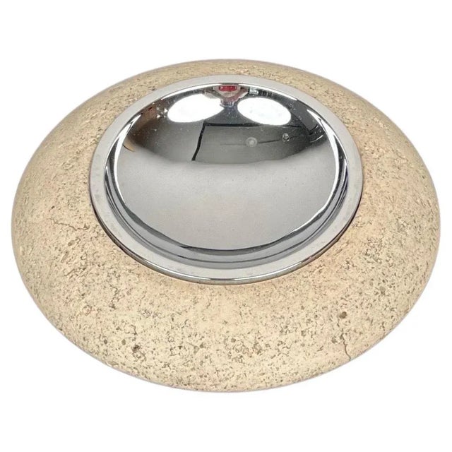 Travertine and Steel Round Ashtray by Marble Art, Italy, 1970s For Sale - Image 9 of 9