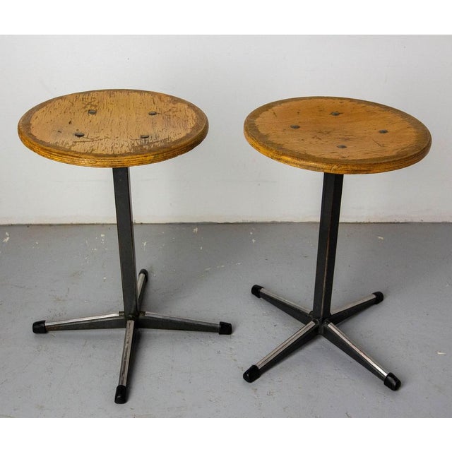 Set of Dutch Stools in Beech and Metal, 1950 For Sale - Image 3 of 13