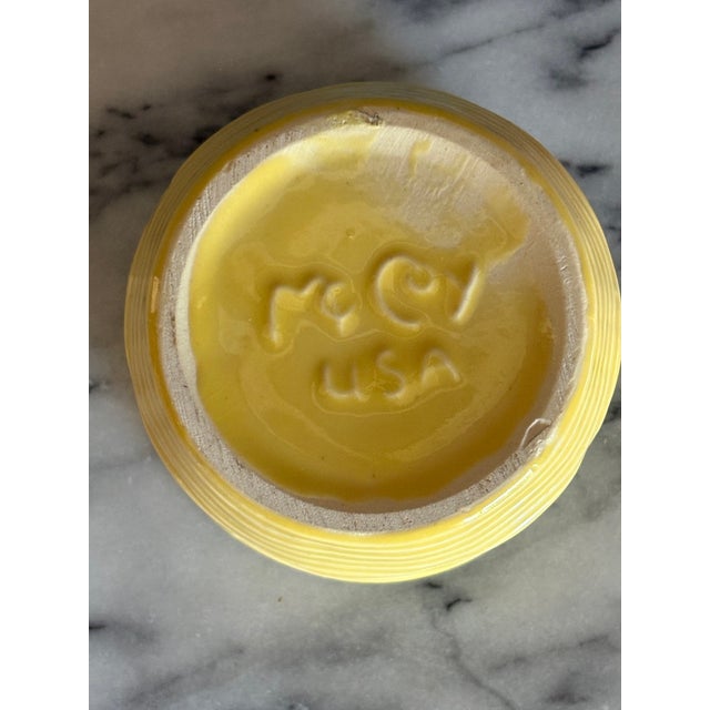 American Vintage McCoy Pottery Yellow Basketweave Flowerpot With Attached Saucer For Sale - Image 3 of 4