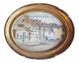 Early 20th Century European Street Scene Watercolor Painting, Framed