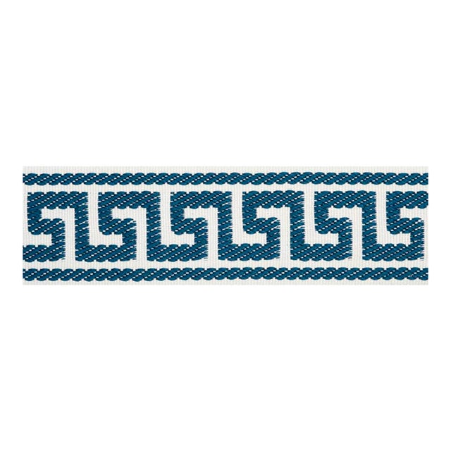 Sample - Schumacher Etienne Silk Greek Key Trim Narrow in Navy For Sale