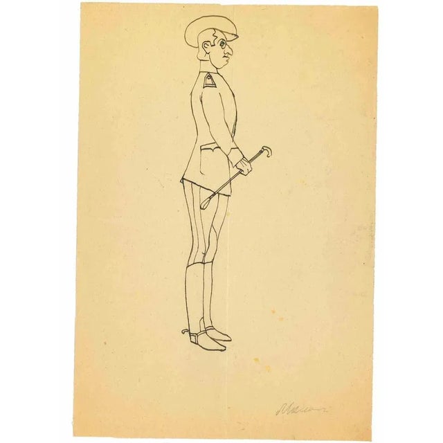 The General is an Original pen Drawing on creamy-colored paper realized by Mino Maccari in the mid-20th century. Hand-...