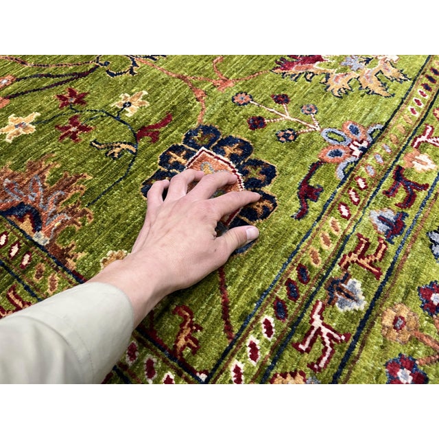 Green Afghan Sultani Natural Dye Wool Rug, Persian Floral Botanical ...