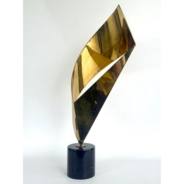 Curtis Jere Vintage 1980's Curtis Jere Brass Ribbon Sculpture on a Marble Base For Sale - Image 4 of 12