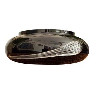 Hand-Blown Black Amethyst Vase Clear Swirled Handles Two's Company Vase Hand-Blown Black Amethyst Clear Swirled Handles For Sale