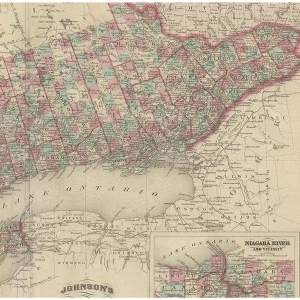 Antique Map of Ontario with Inset Map of the Niagara River by Johnson, 1872 For Sale - Image 4 of 6