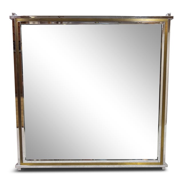 Chrome and Brass Wall Mirror, Italy, 1970s For Sale - Image 11 of 11