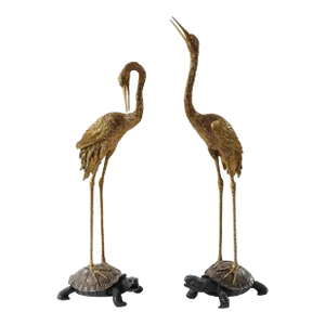 Large Bronze Crane Statues - Set of 2