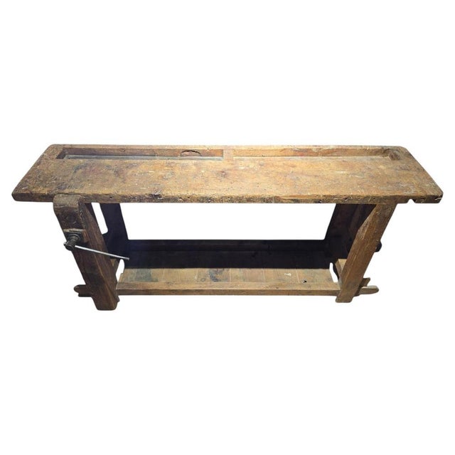 Antique Wooden Carpenters Workbench with Original Patina, 1890 For Sale - Image 14 of 14
