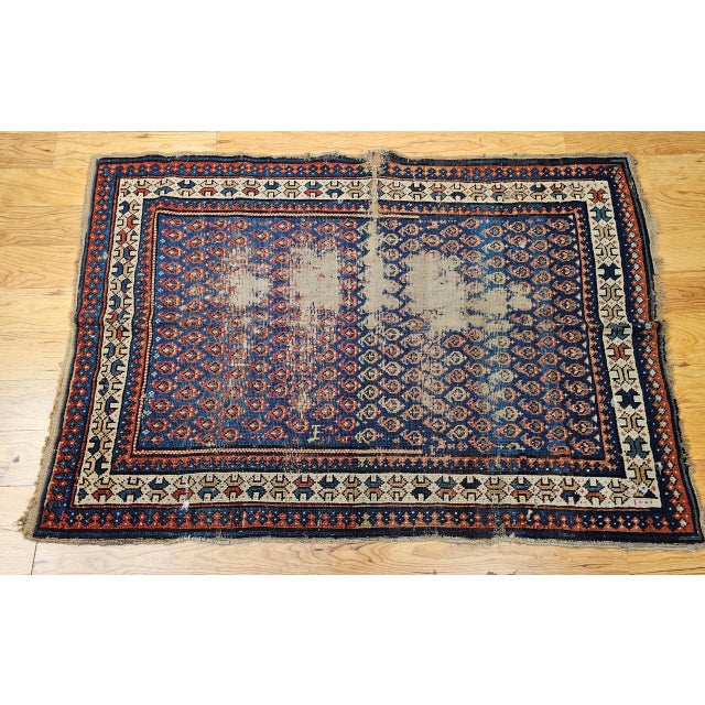19th Century Caucasian Shirvan Rug, Handwoven Wool, Allover Paisley Design, Blue & Ivory, 3' x 4' For Sale - Image 4 of 14
