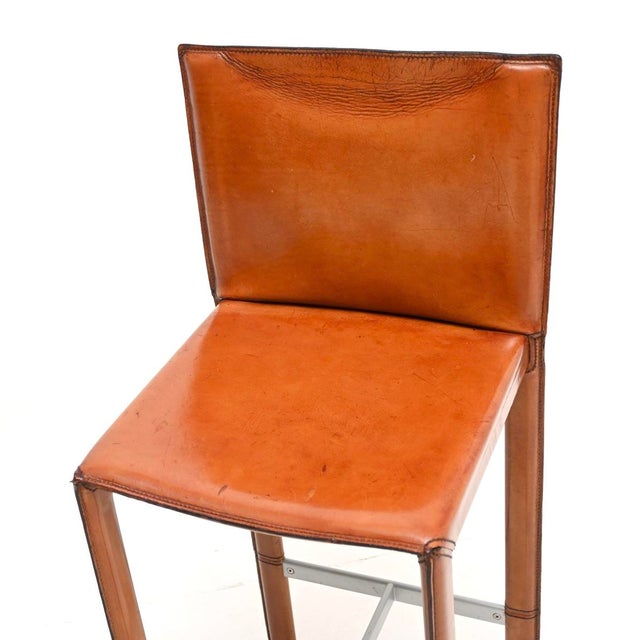 Brown Vintage Italian Leather Bar Stools by Enrico Pellizzoni, 1980, Set of 2 For Sale - Image 8 of 11