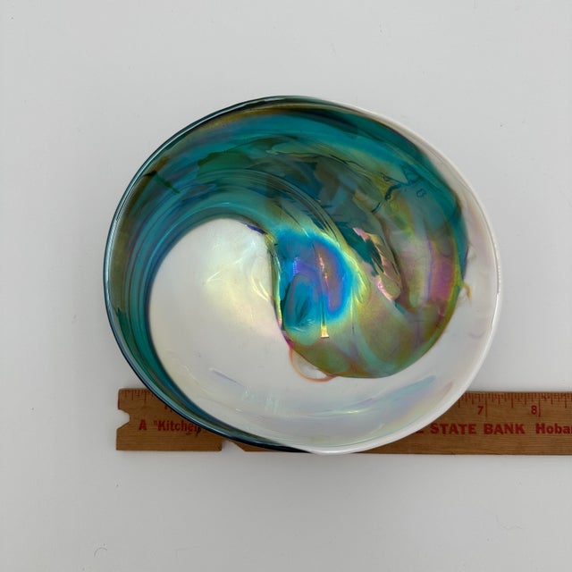 Turquoise Murano Glass Dish Home Decor Opalescent Swirl For Sale - Image 8 of 9