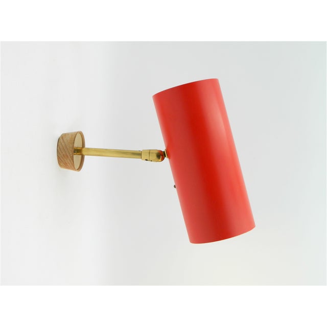 Cylinder Wall Lamp with Red Shade and Chrome Arm by J.T. Kalmar, 1960s For Sale - Image 6 of 11