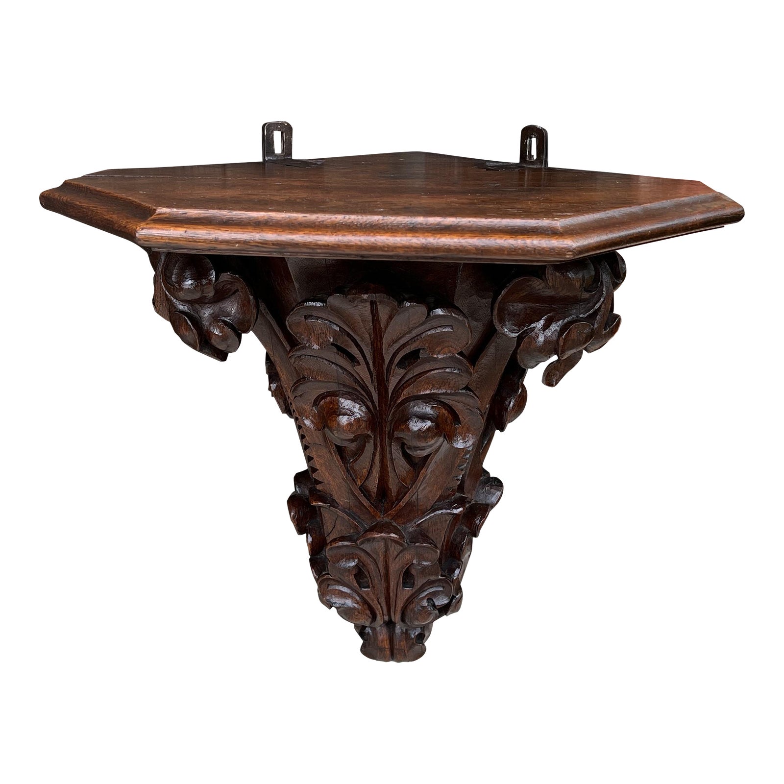 Antique French Corner Corbel Wall Shelf Hanging Wall Decor Carved Oak