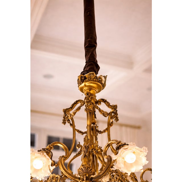 19th C French Louis XVI Gilt Bronze Milk Glass Chandelier For Sale - Image 10 of 16