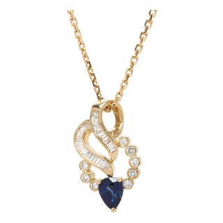 0.97ctw Diamond and Sapphire Pendant Necklace, 18k Yellow Gold, Length 16.5 In For Sale
