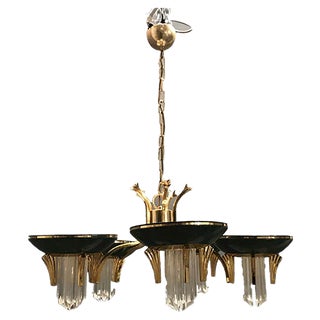 Crystal Brass Chandelier, 1970s For Sale